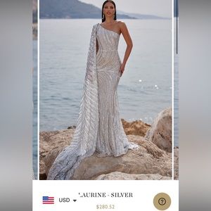 Alamour The Label “Lauraine- Silver” Gown. Size: Small. Never worn, tags on.